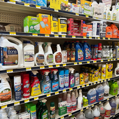 Cleaning supplies in store