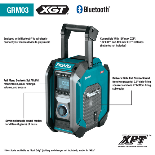 Makita 40V max XGT® Cordless/Corded Bluetooth® Job Site Radio, Tool Only (40V)