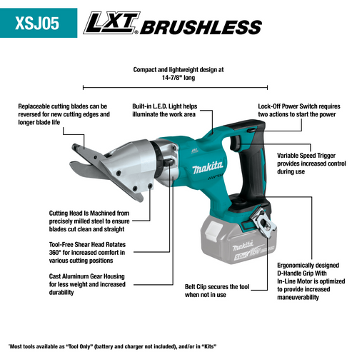 Makita 18V LXT® Lithium‑Ion Brushless Cordless 1/2 Fiber Cement Shear, Tool Only