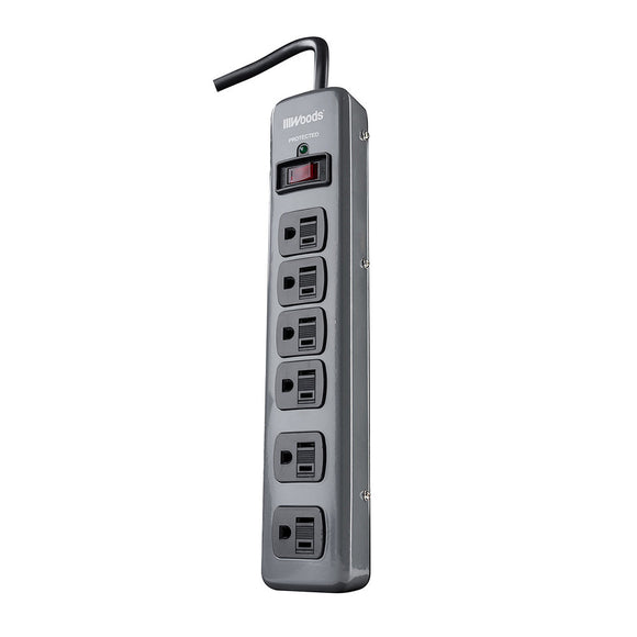 Woods 6-Outlet Dark Gray Metal Surge Strip With 3’ Cord (Gray)