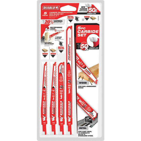 Diablo 5-Piece Carbide Reciprocating Saw Blade Set