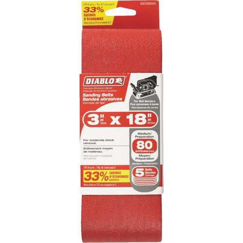 Diablo 3 In. x 18 In. 80 Grit General Purpose Sanding Belt (5-Pack)