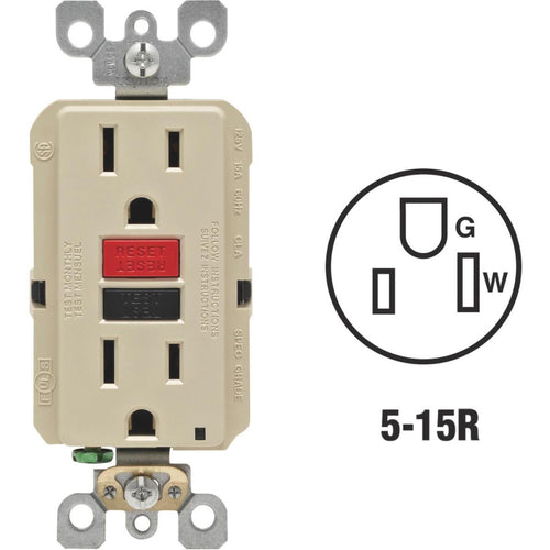 Leviton SmartlockPro Self-Test 15A Ivory Residential Grade 5-15R GFCI Outlet