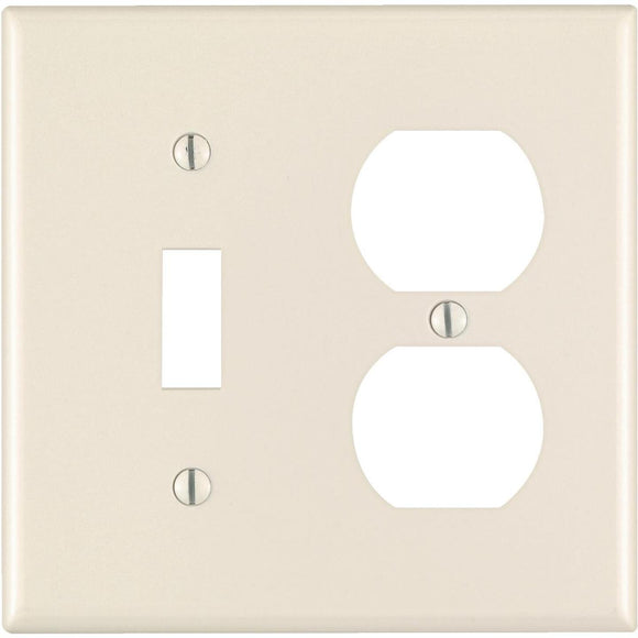 Leviton 2-Gang Plastic Single Toggle/Duplex Outlet Wall Plate, Light Almond