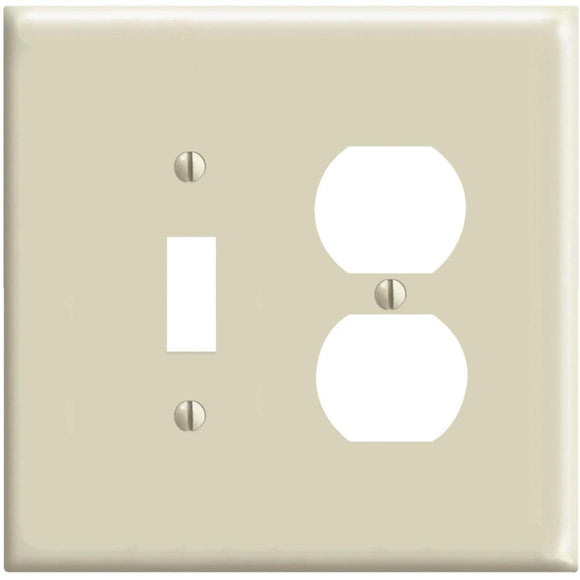 Leviton Mid-Way 2-Gang Thermoplastic Nylon Single Toggle/Duplex Outlet Wall Plate, Ivory
