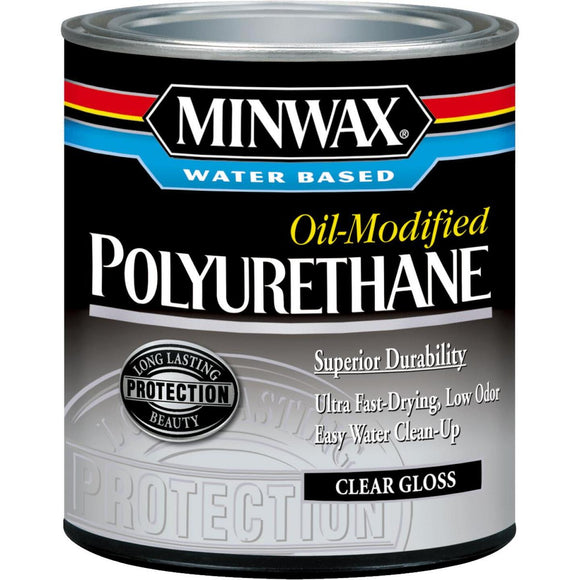 Minwax Gloss Water Based Oil-Modified Interior Polyurethane, 1 Qt.
