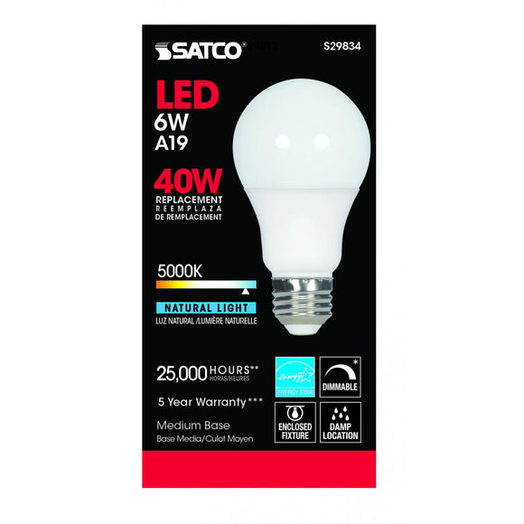 Satco S29834 6A19/OMNI/220/LED/50K (6 Watts)